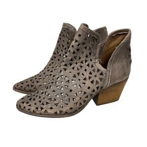 Musse & Cloud Ame Leather Perforated Cutout Ankle Booties Taupe Grey Size 9/40